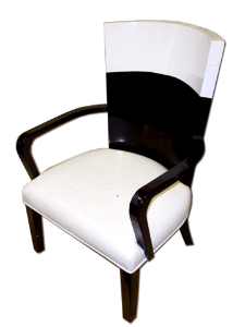 ARM CHAIR. BLACK AND WHITE, HIGH BACK, PADDED SEAT