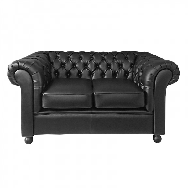 Black Leather 2 Seater Chesterfield Style Sofa