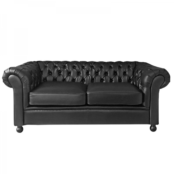 Black Leather 3 Seater Chesterfield Style Sofa