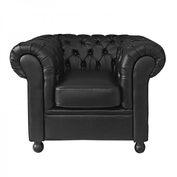 Black Leather Chesterfield Armchair (OLD)