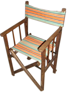 DIRECTORS CHAIR, FOLD WOOD FRAME COLOURED CANVAS STRIPE SEAT+ BACK
