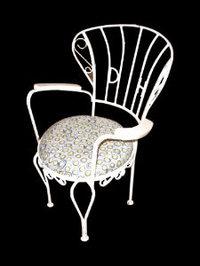 GARDEN CHAIR,WHTE METAL SCROLL FRAME/BACK.SEAT PAD