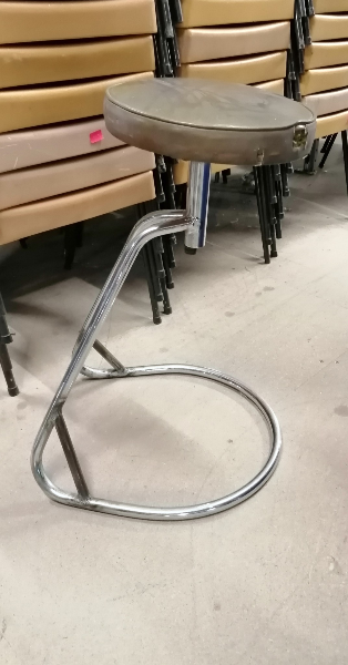 STOOL TALL CHROME CANTILEVER TUBE FRAME ADJUST WORN BROWN  SEAT