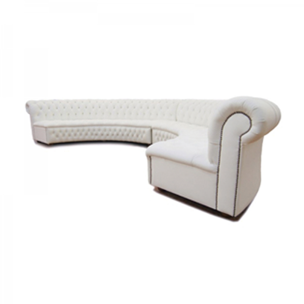 White Chesterfield Style Curved Sofa