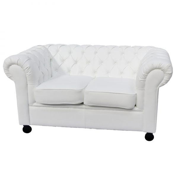 White Leather 2 Seat Chesterfield Sofa